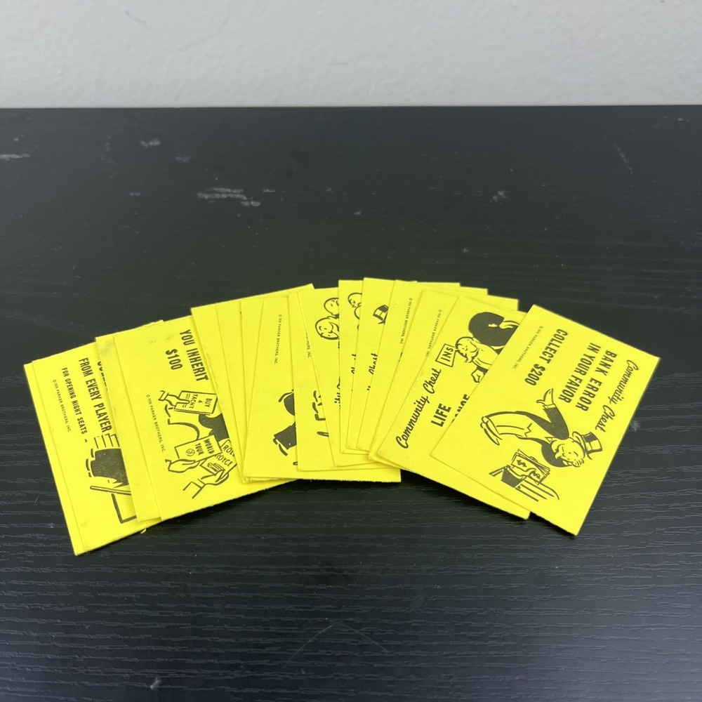 Monopoly Community Chest Cards 16 Yellow Replacement Pieces Complete Set